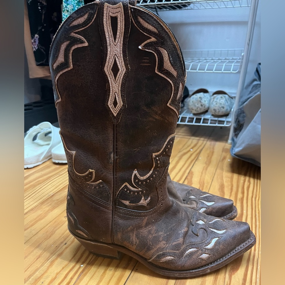 Boulet Ladies Western Boots Selvaggio Wood Pitoncino Cream Size 7